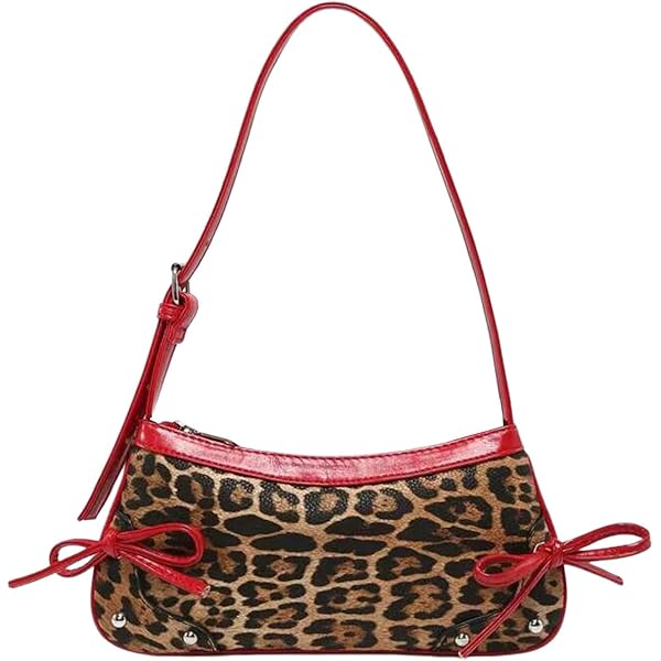 RoseSeek Women's Leopard Print Bow Y2k Shoulder Bag Zipper